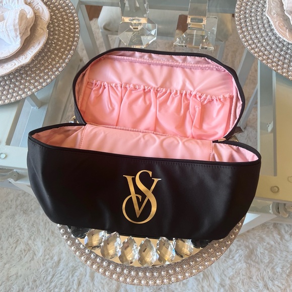 Victoria's Secret Handbags - 💗 Victoria’s Secret VS Pink Black Bra Swim Beauty Travel Bag Case Gold Logo